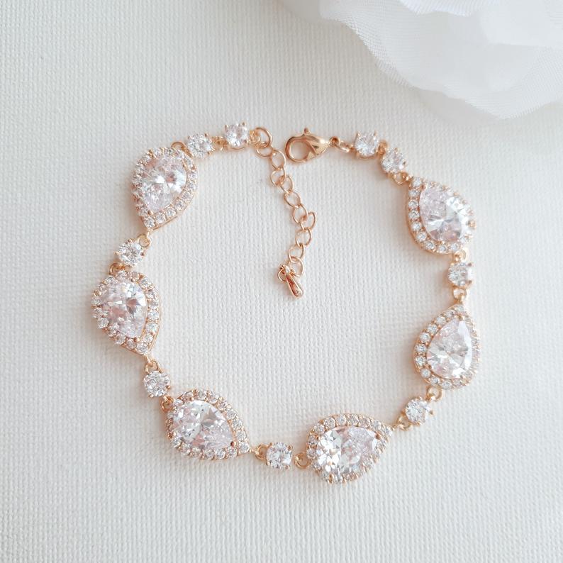 Wedding Day Crystal Bracelet in Rose Gold for Brides-Emma