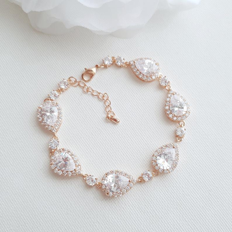 Wedding Day Crystal Bracelet in Rose Gold for Brides-Emma