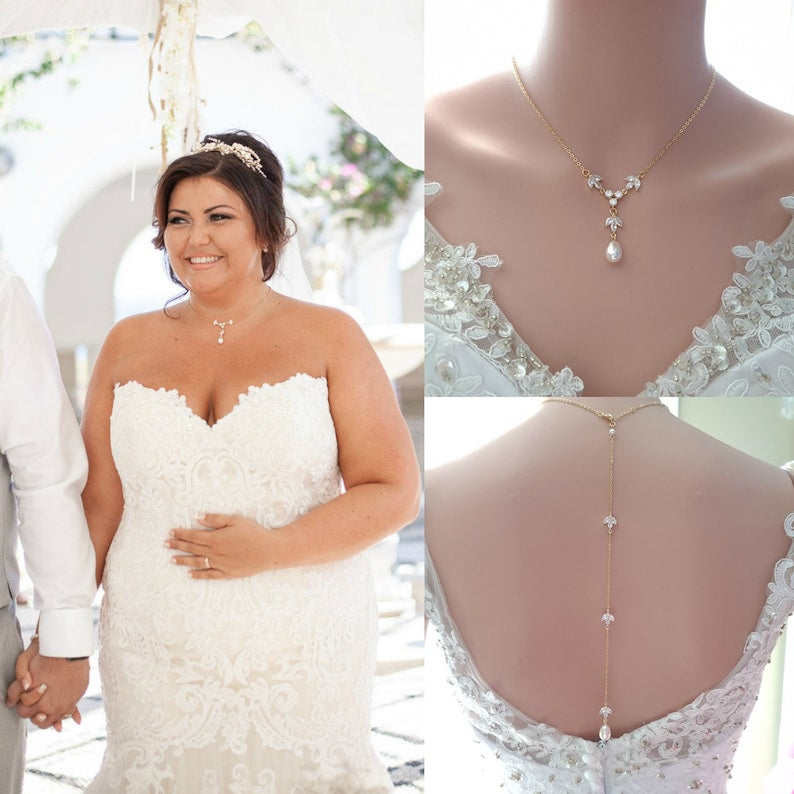 Crystal Wedding Backdrop Necklace-Leila