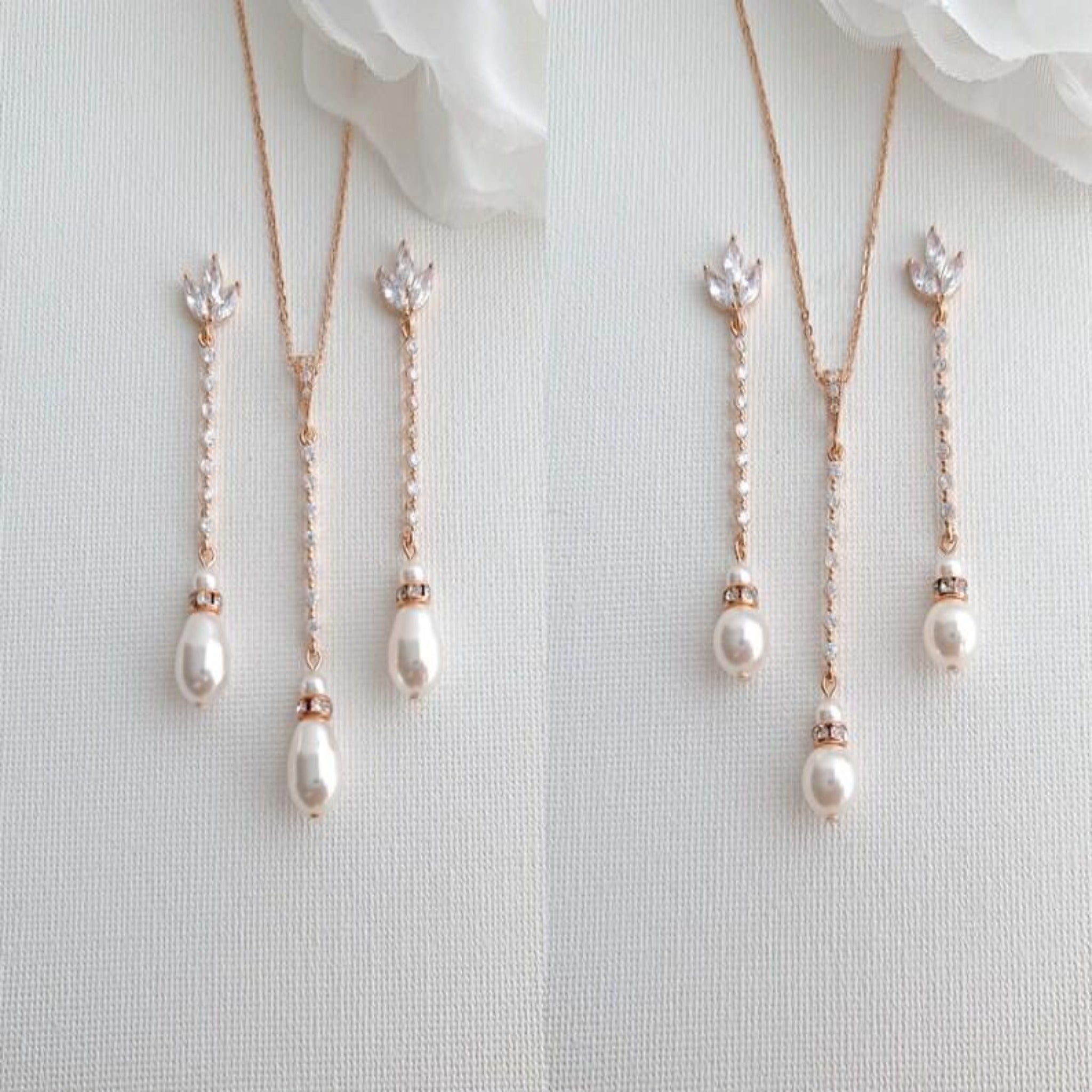 Long Pearl Drop Earrings and Necklace Set- Jodi