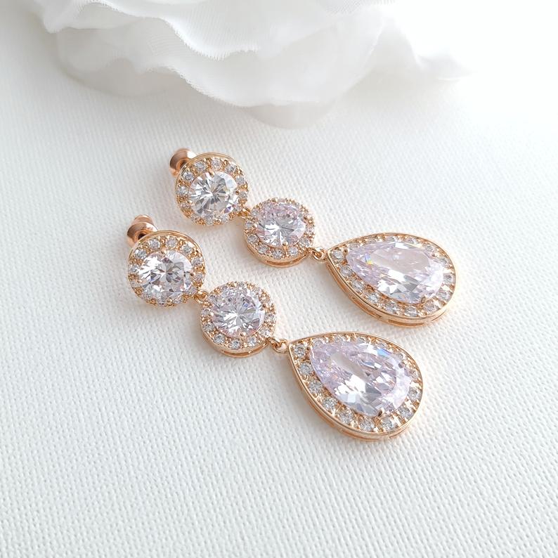 Cubic Zirconia Gold Earrings-Evita