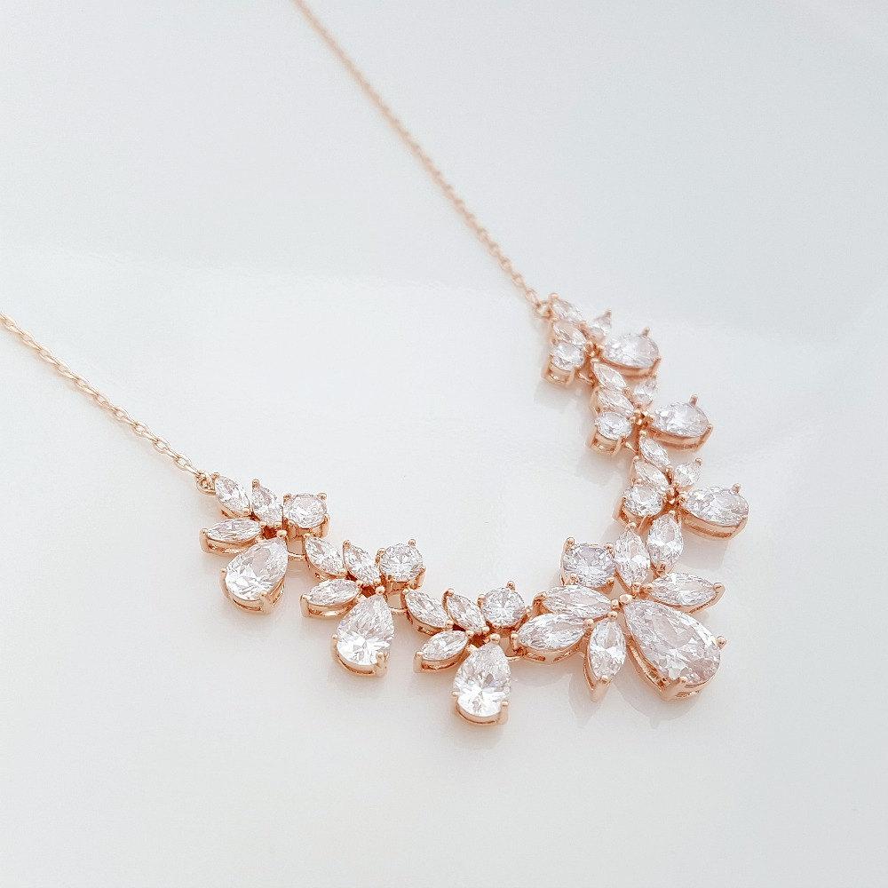 Rose Gold Bridal Necklace Crystal Bridal Back drop Necklace Rose Gold Wedding Back Necklace Wedding Bridal Jewelry, Nicole