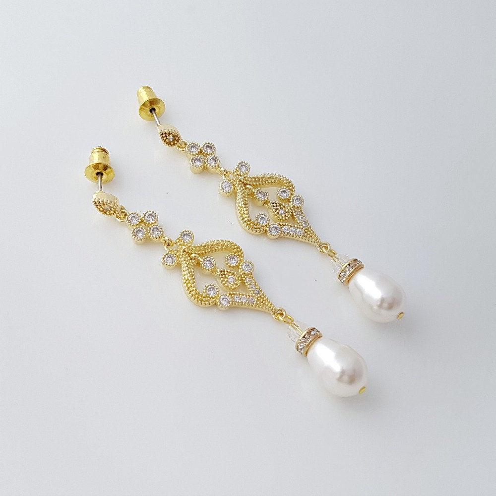 Vintage Pearl Wedding Earrings-Elizabeth