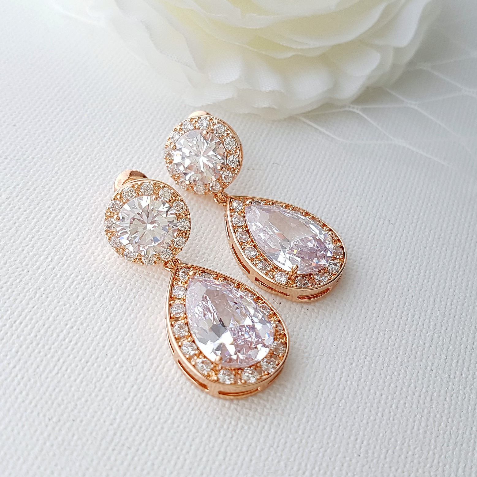 Rose Gold Wedding Earrings-Evita