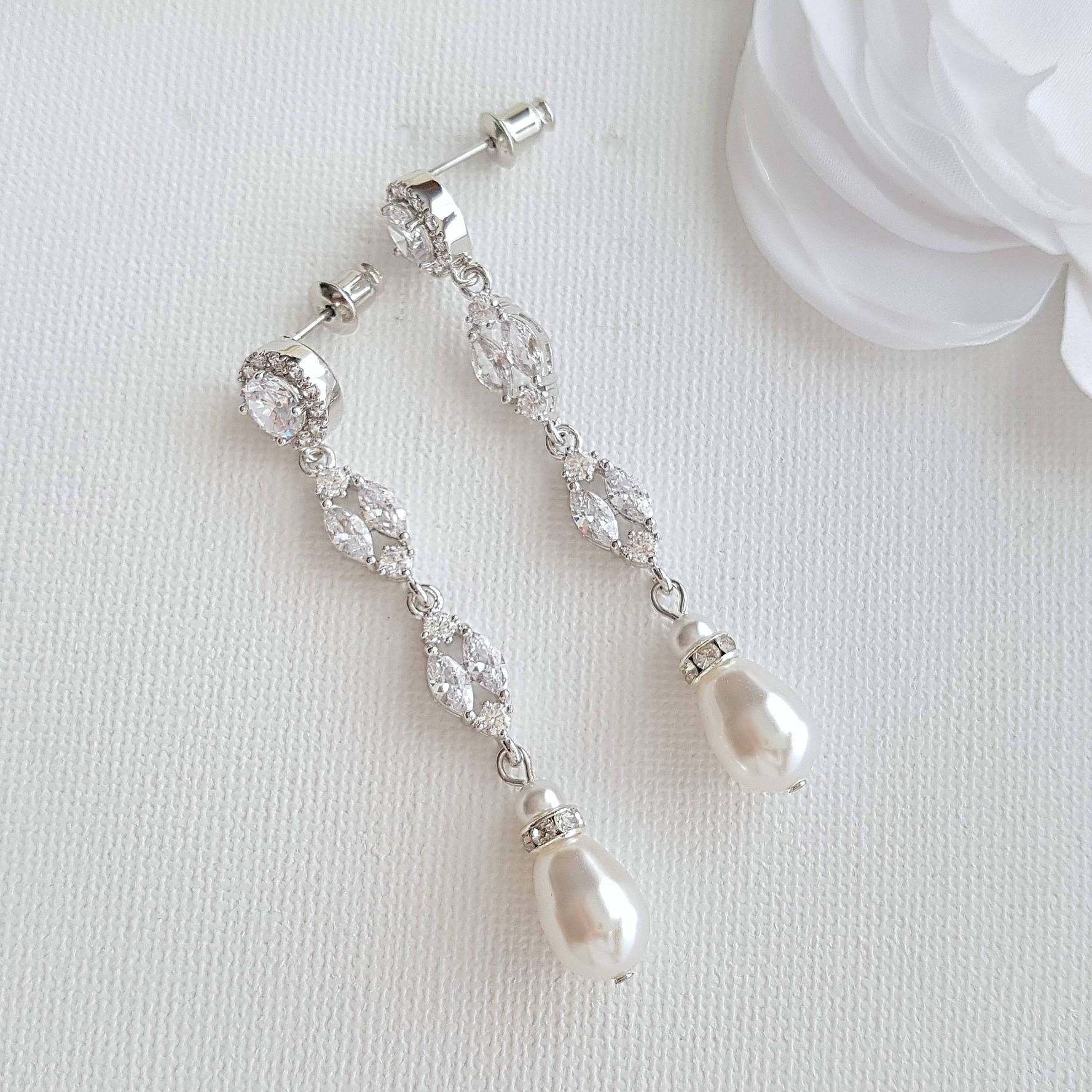 Long Pearl Drop Earrings-Hayley