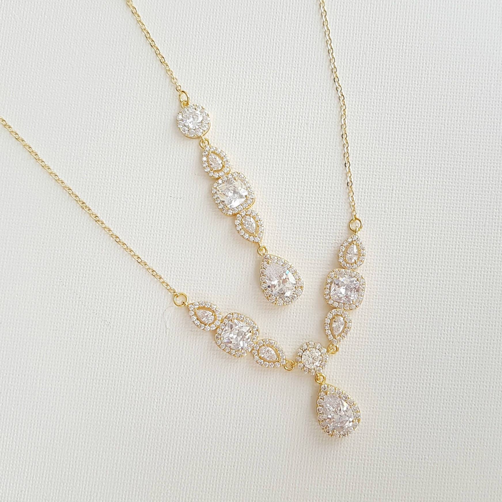 Rose Gold Crystal Backdrop Necklace- Gianna