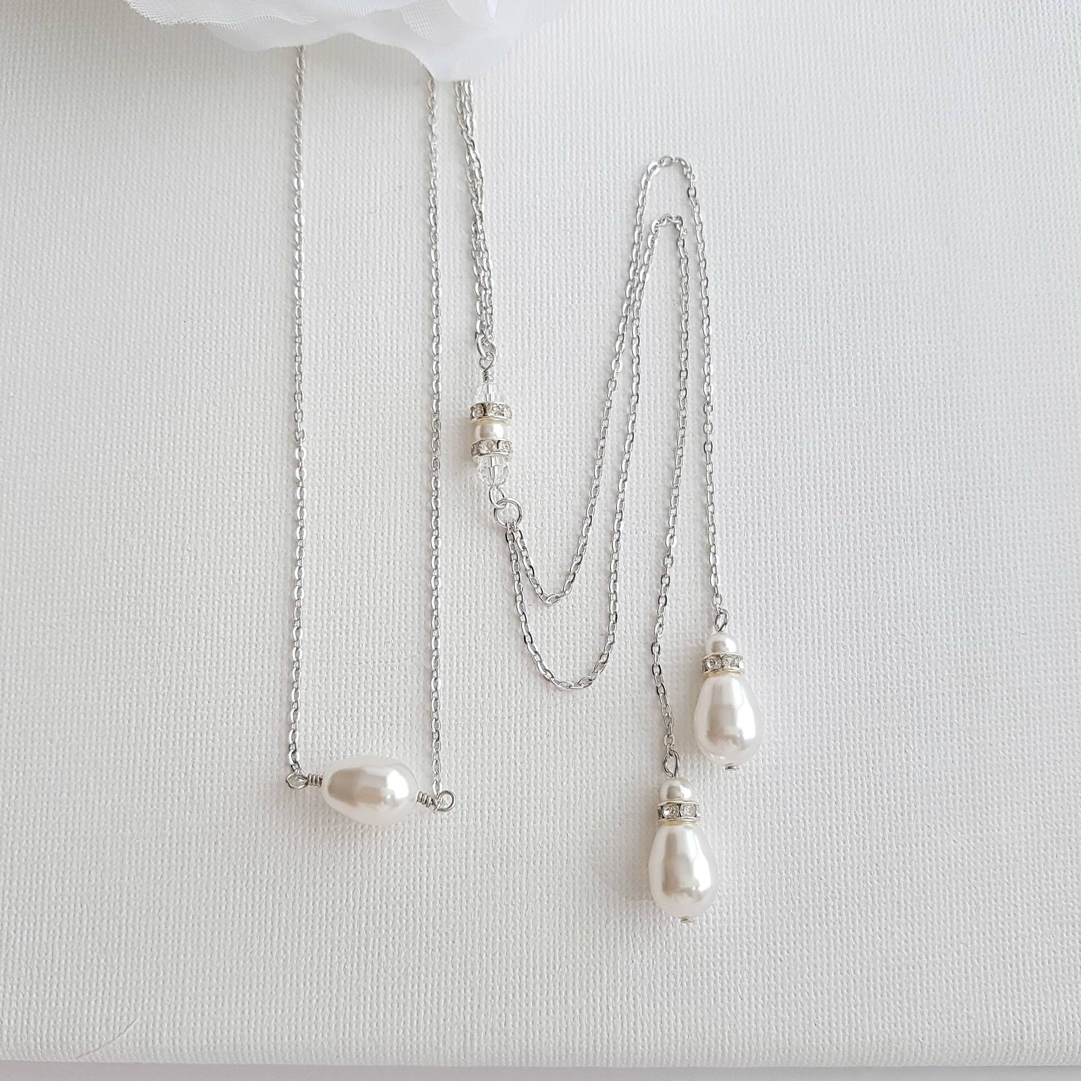 Gold Back Necklace With Chain & Pearl Drops-June