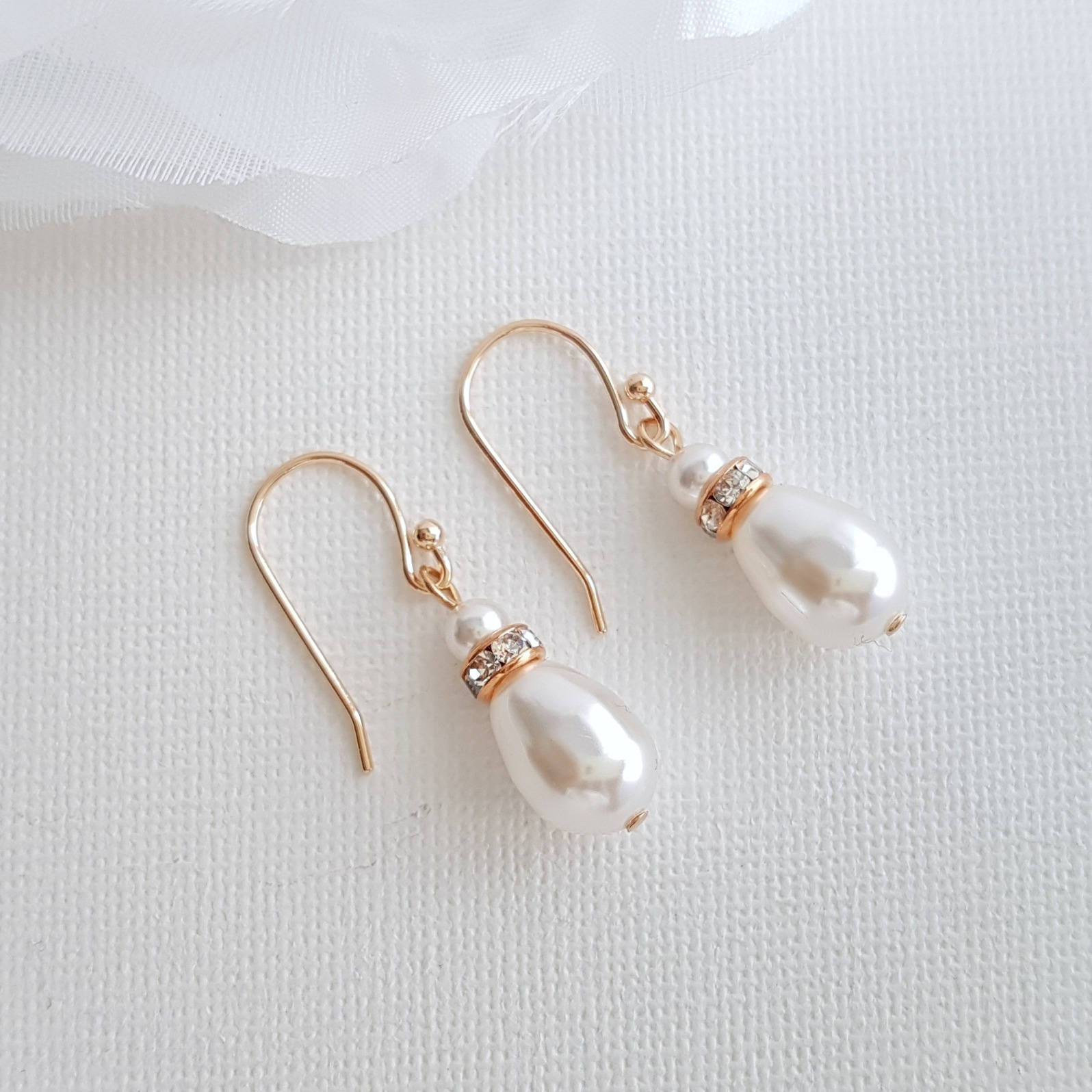 Simple Gold Earrings With Pearl Drops -June