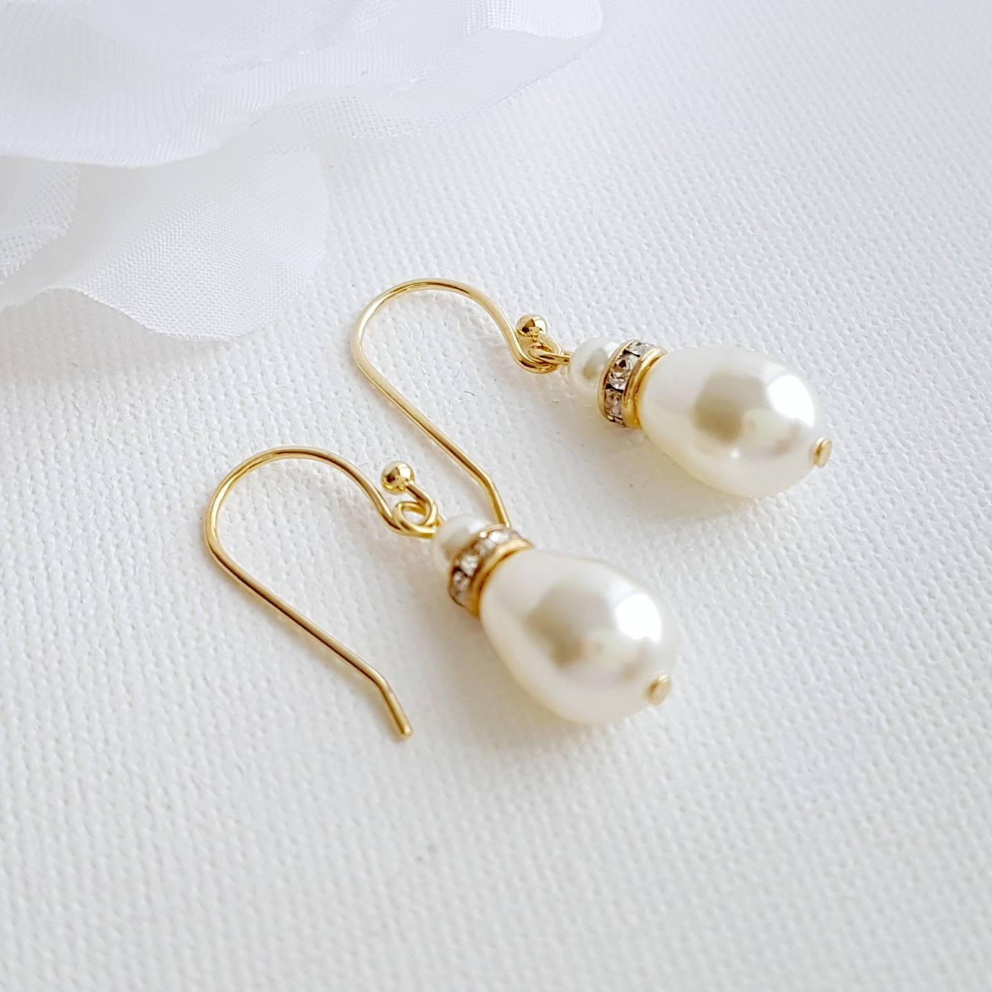 Simple Gold Earrings With Pearl Drops -June