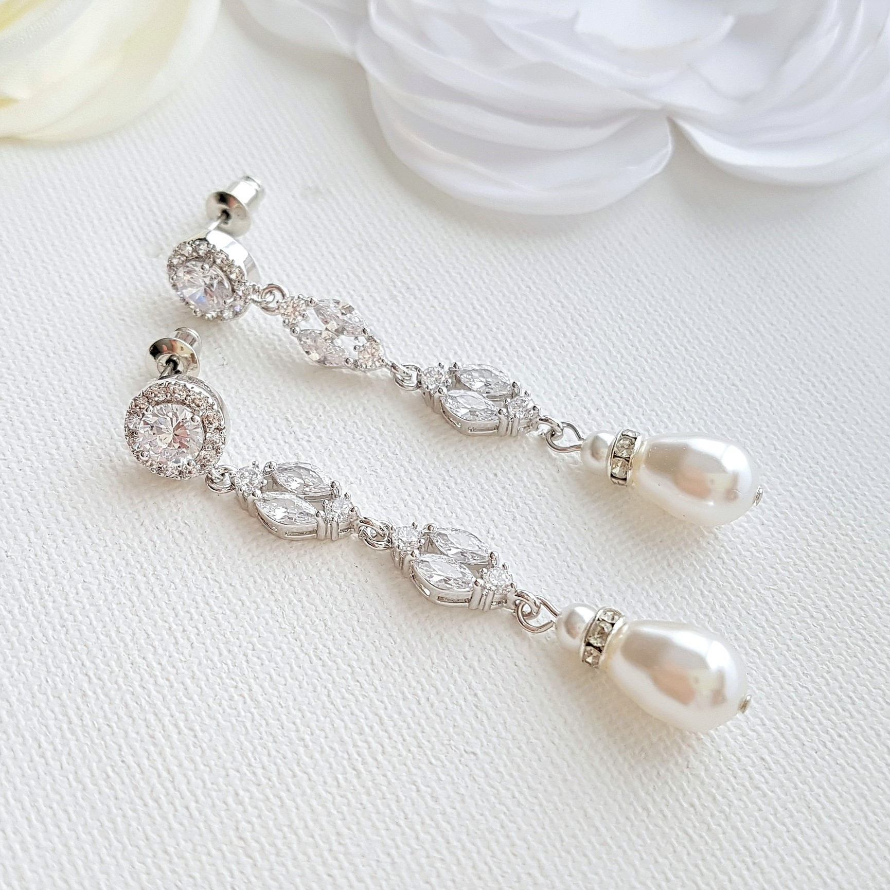 Long Pearl Drop Earrings-Hayley