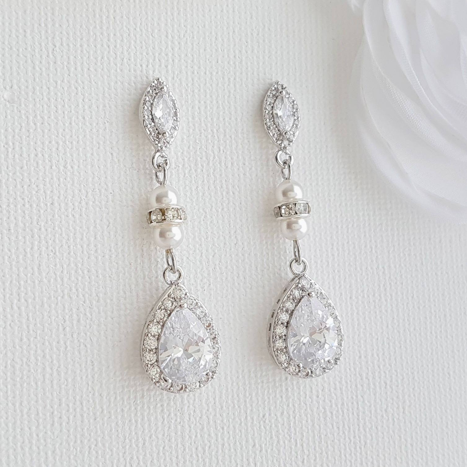 Rose Gold & Pearl Wedding Drop Earrings-Ella