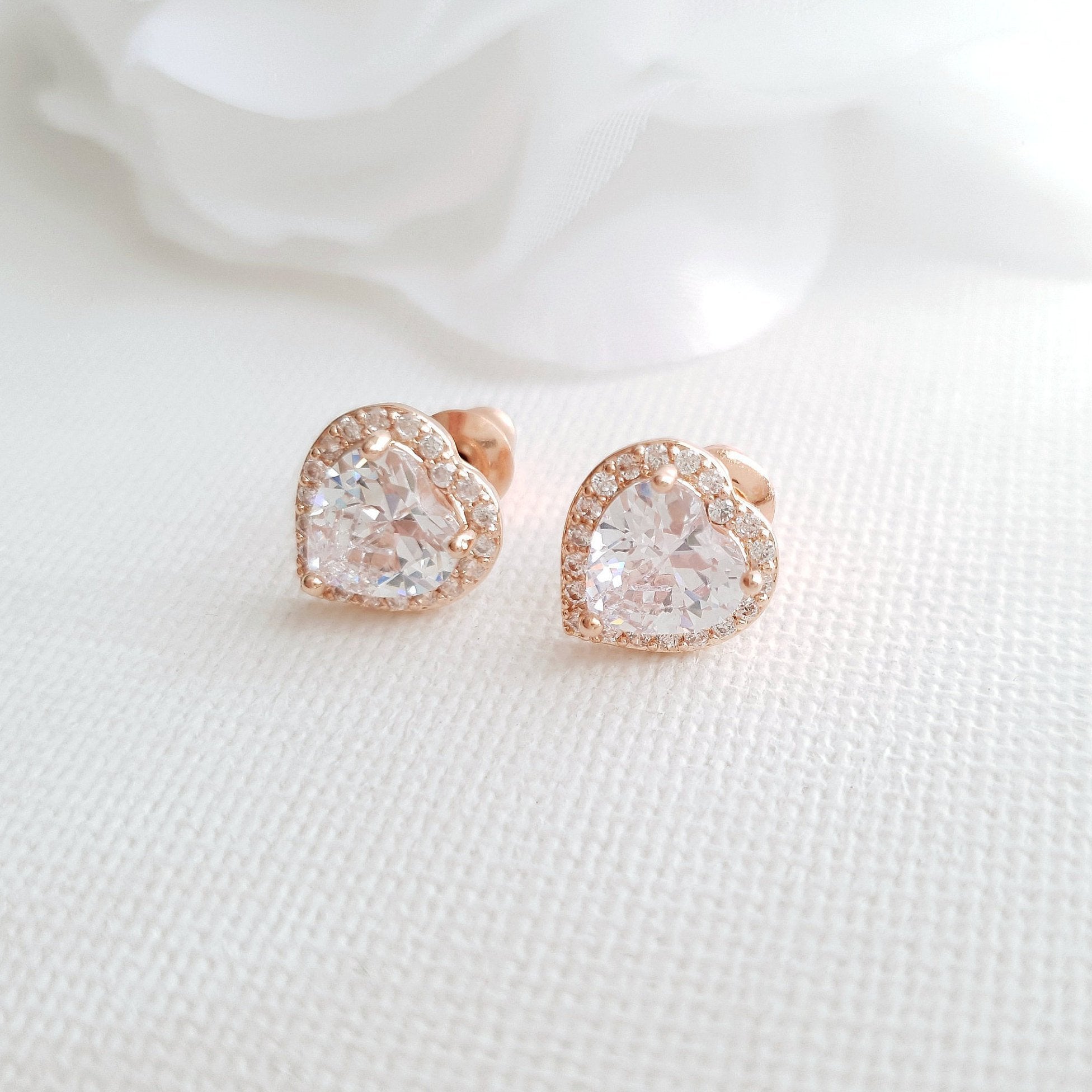 Rose Gold Heart Stud Earrings -Diana