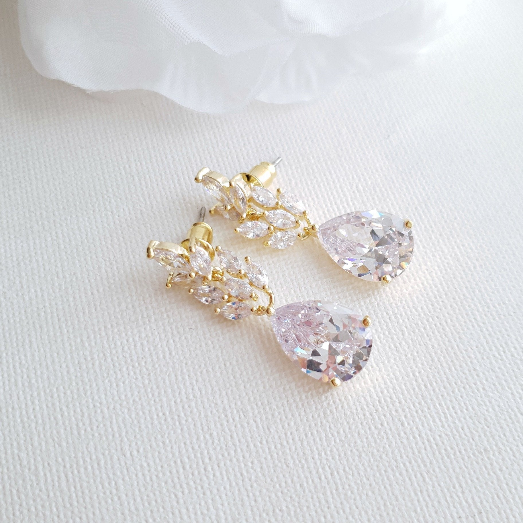 Rose Gold Leaf Earrings for Weddings-Willow