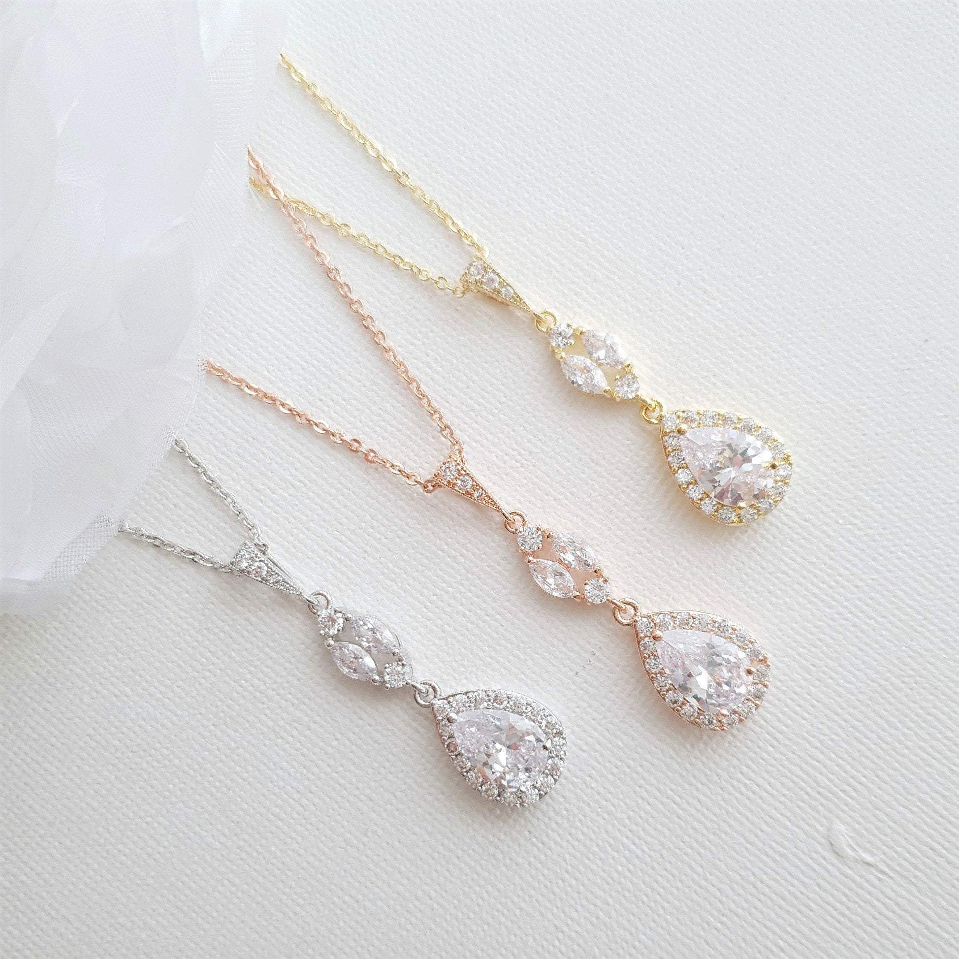 Long Earrings Drop Necklace & Bracelet Bridal Jewelry Set- Hayley