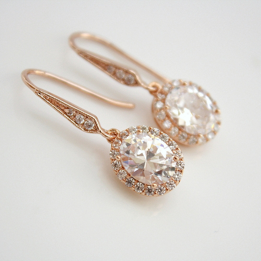 Oval Shaped Small Rose Gold Dangle Earring-Emily