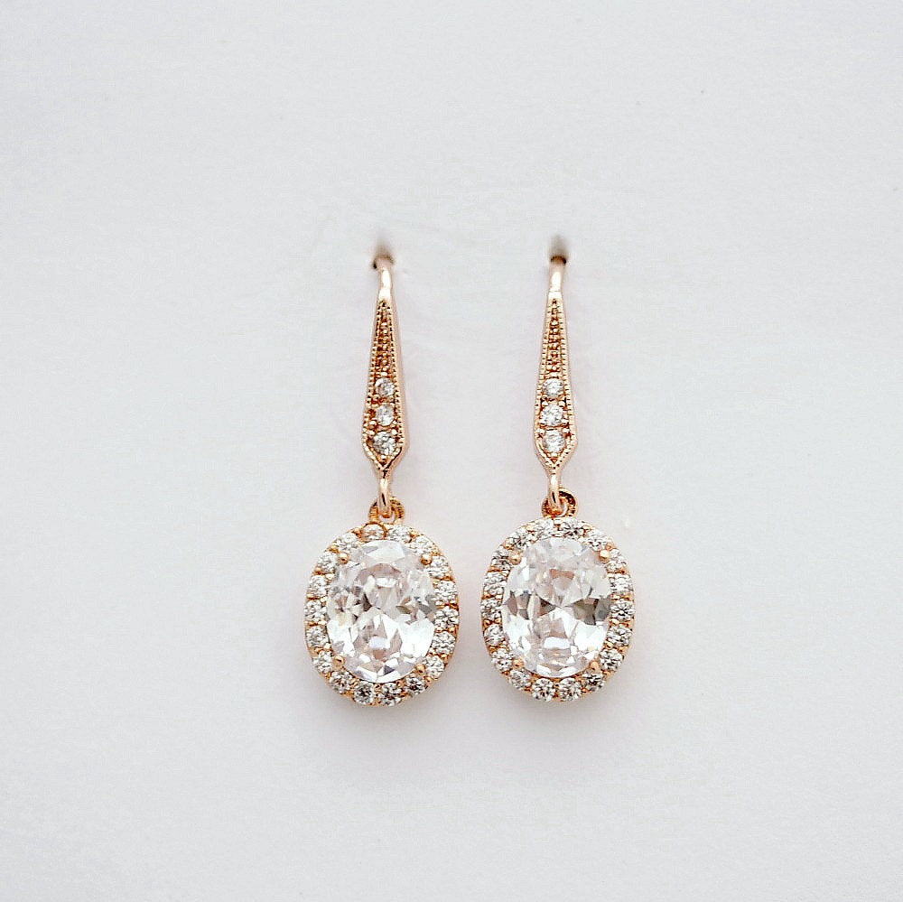 Oval Shaped Small Rose Gold Dangle Earring-Emily