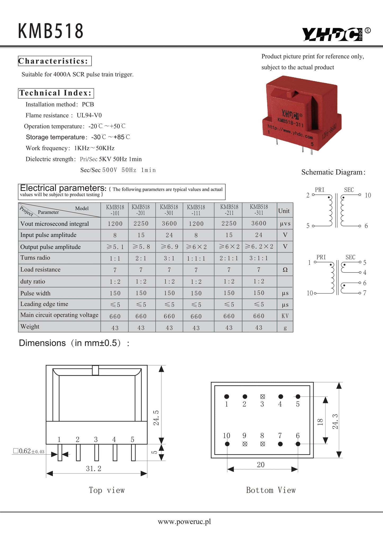 Universal SCR Trigger Transformer KMB518 Vout microsecond integral 120 ...