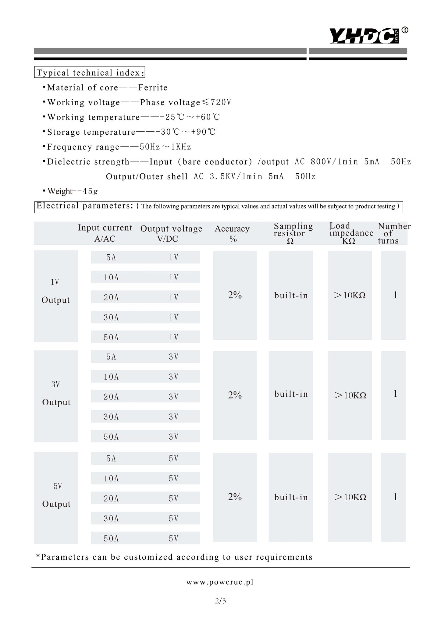 YHDC split core current transformer SCT010T-D 50A10V DC 2/%