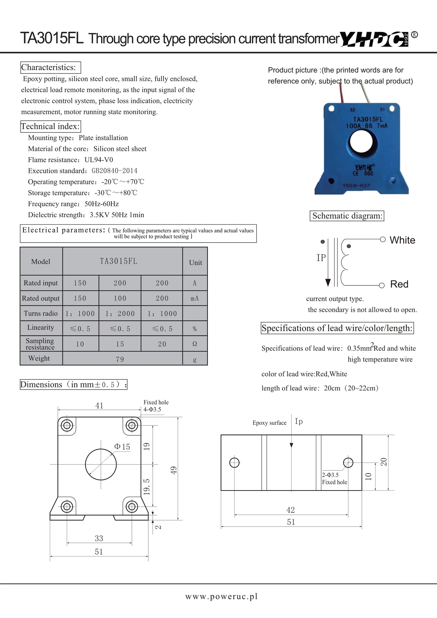 Trasformatore Amperometrico Di Precisione YHDC TA17L-03 - 0-10A / 0-10mA