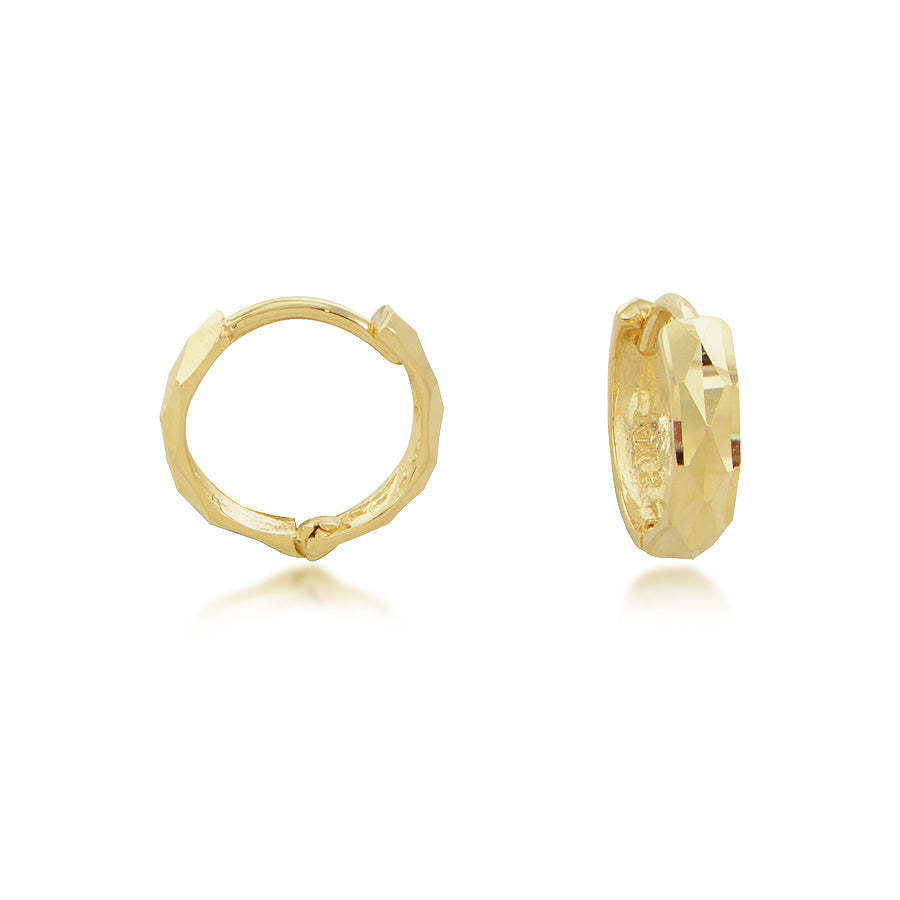 Yellow Gold Faceted Hinged Huggie Hoop Earrings