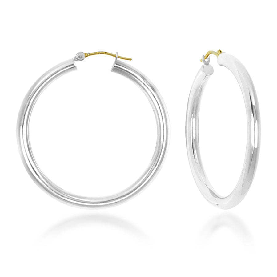 Sterling Silver 45x3mm Polished Hoop with 14K Findings