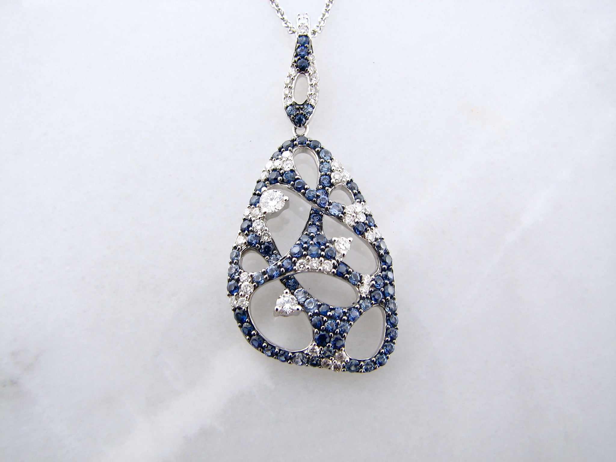 Sapphire Diamond White Gold Necklace, Hive