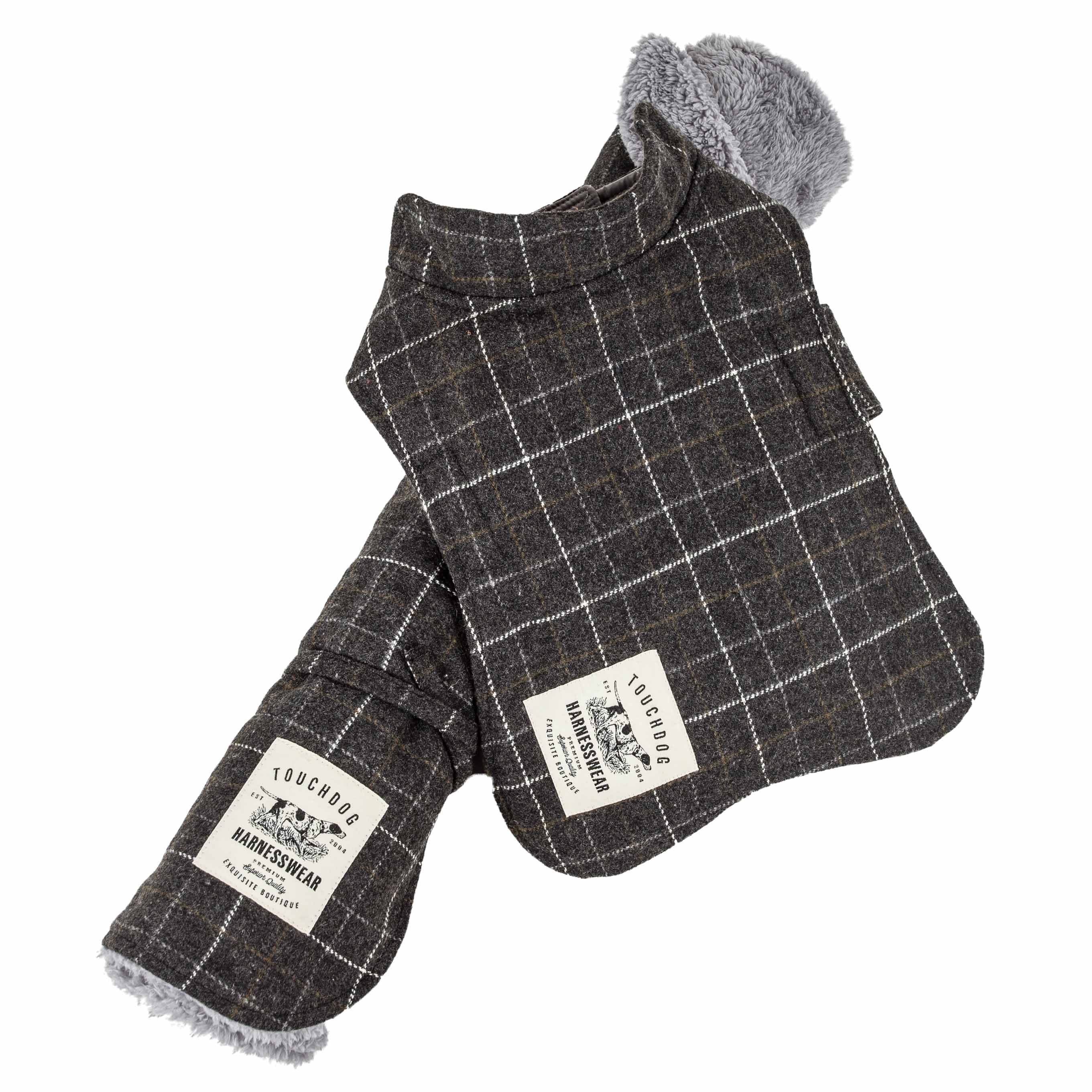 Touchdog ? 2-In-1 Windowpane Plaided Dog Jacket With Matching Reversible Dog Mat