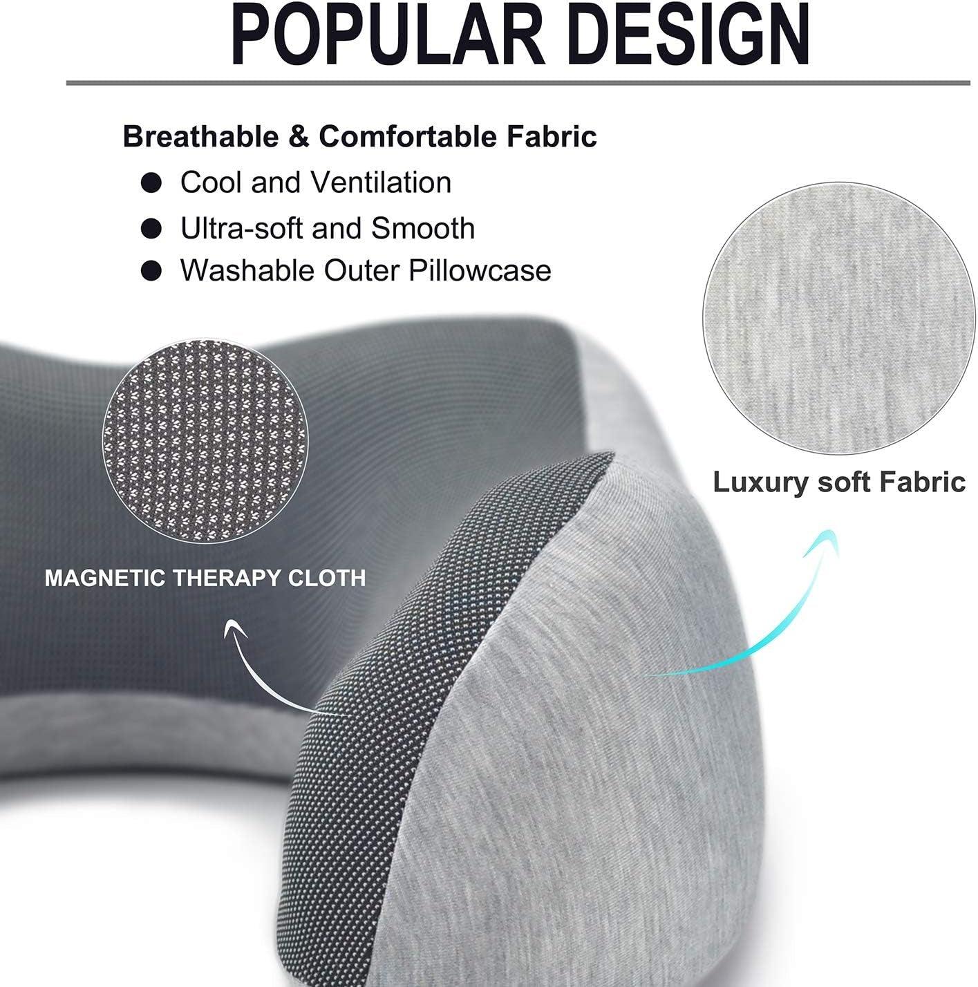 Napfun Neck Pillow for Traveling, Upgraded Travel Neck Pillow for Airplane 100% Pure Memory Foam Travel Pillow for Flight Headrest Sleep, Portable Plane Accessories, Light Grey