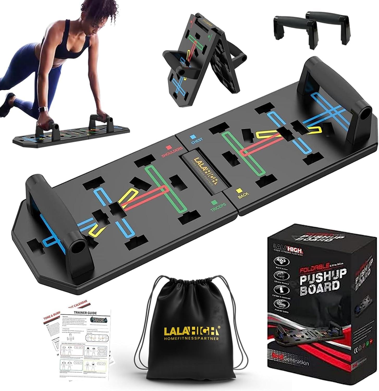 LALAHIGH Portable Home Gym System: Large Compact Push up Board, Pilates Bar & 20 Fitness Accessories with Resistance Bands & Ab Roller Wheel - Full Body Workout for Men and Women