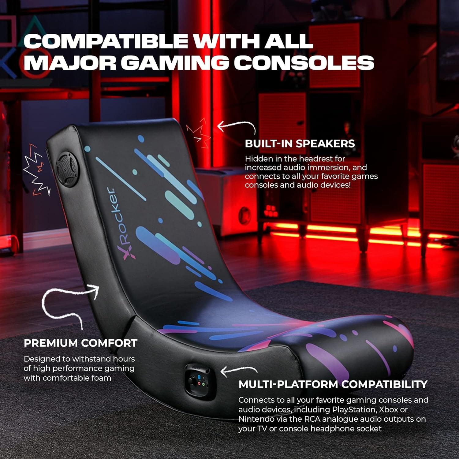 X Rocker Floor Rocking Gaming Chair, Headrest Mounted Bluetooth Speakers for Audio, Compatible with All Major Gaming Consoles