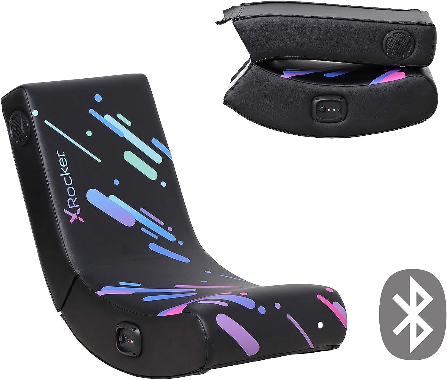 X Rocker Floor Rocking Gaming Chair, Headrest Mounted Bluetooth Speakers for Audio, Compatible with All Major Gaming Consoles