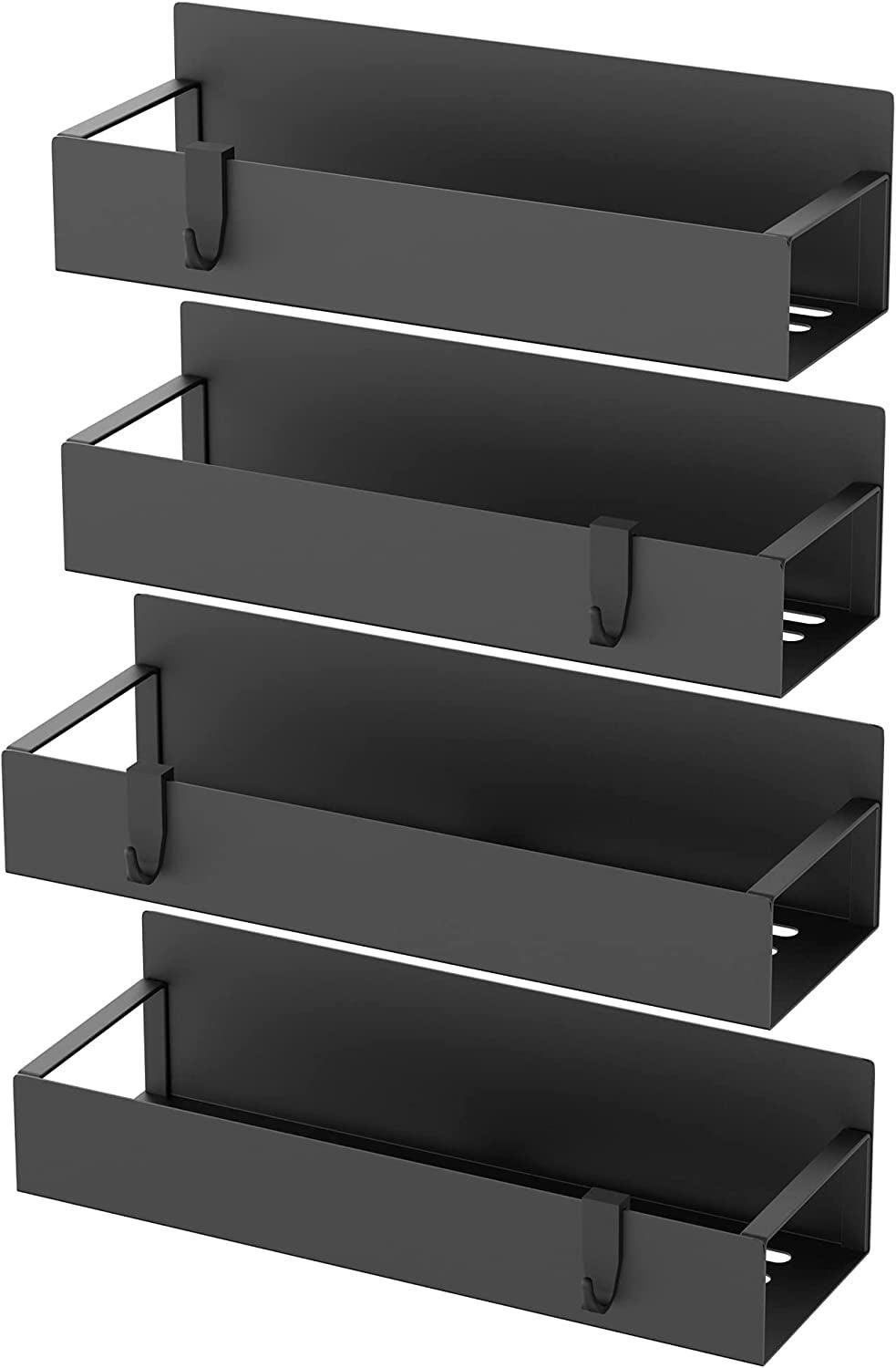 Huggiegems 4 Pack Magnetic Spice Storage Rack Organizer for Refrigerator and Oven, Black Fridge Organizers and Storage