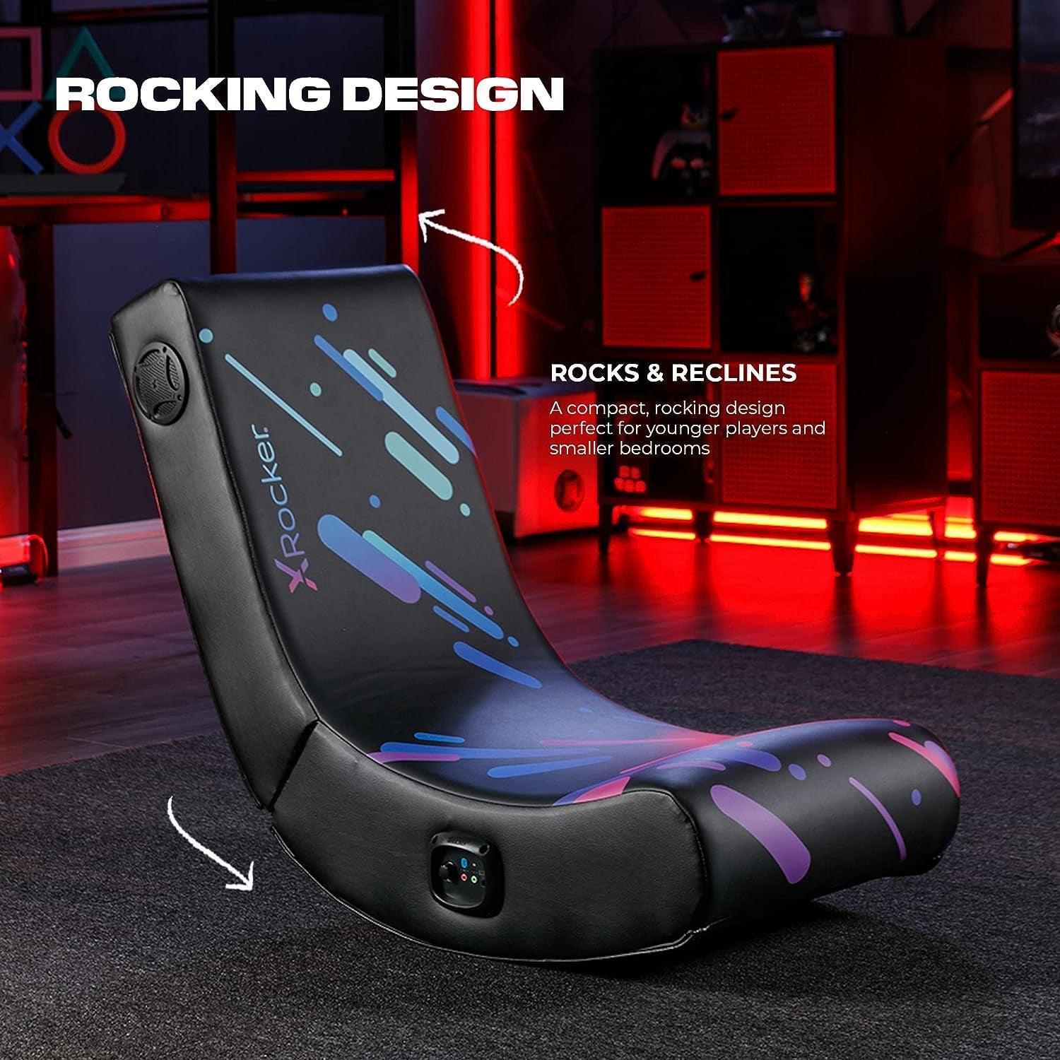 X Rocker Floor Rocking Gaming Chair, Headrest Mounted Bluetooth Speakers for Audio, Compatible with All Major Gaming Consoles