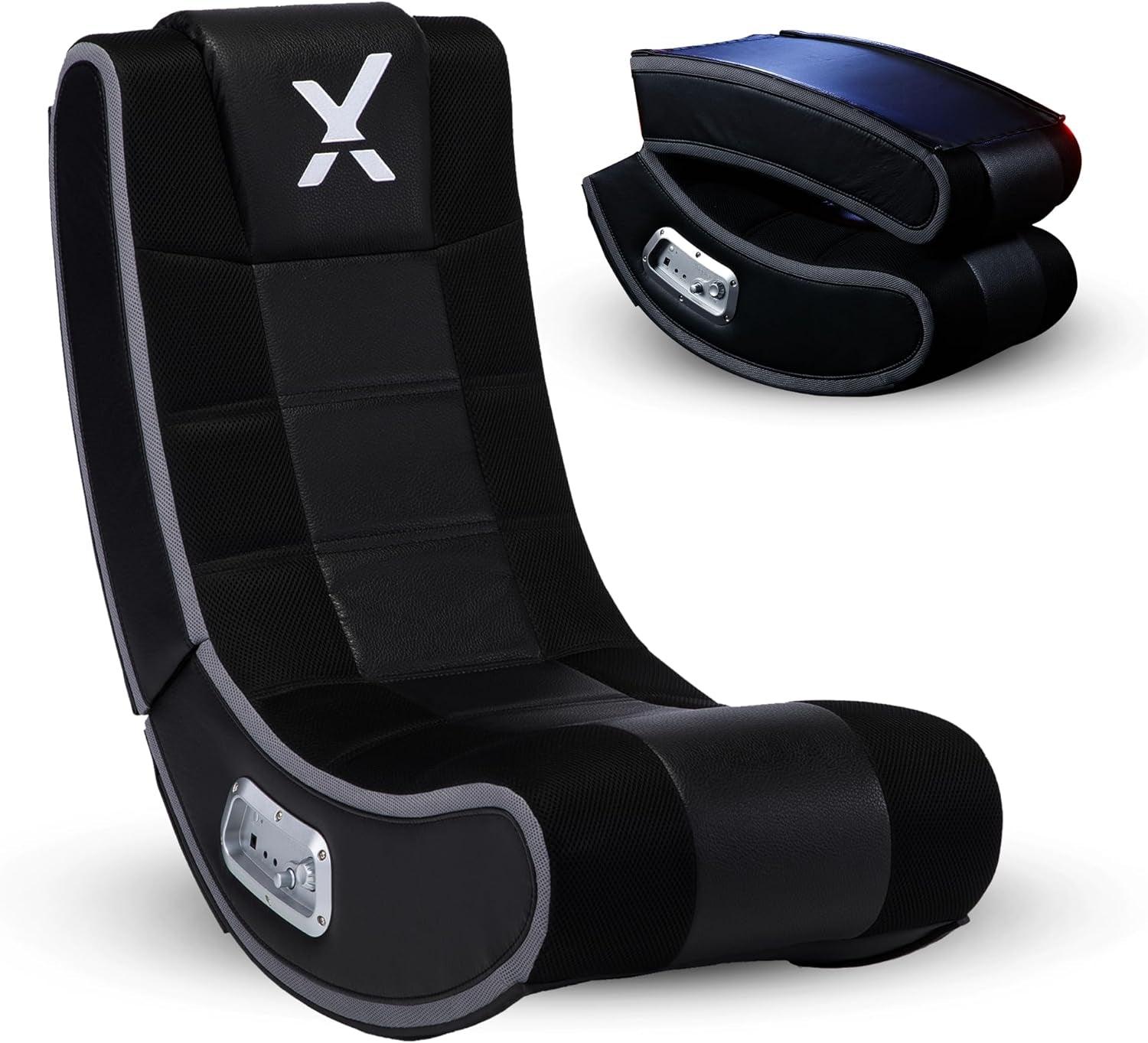 X Rocker Floor Rocking Gaming Chair, Headrest Mounted Bluetooth Speakers for Audio, Compatible with All Major Gaming Consoles