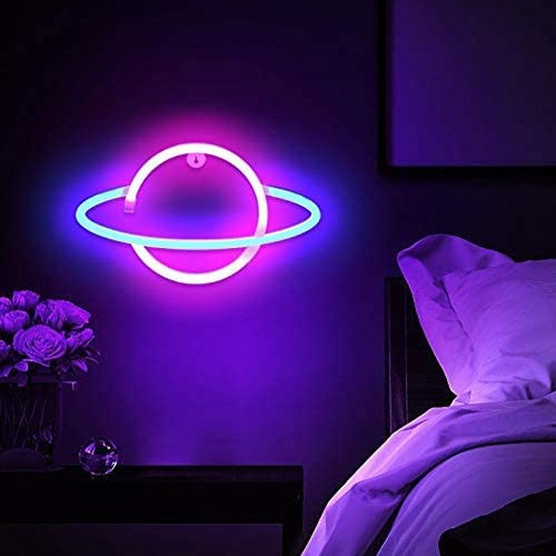 Lumoonosity Planet Neon Sign, USB Powered Planet Light Led Neon Signs with On/Off Switch, Planet Led Sign for Wall Decor, Aesthetic Hanging Saturn Neon Light, Planet Lights for Bedroom, Gaming Room