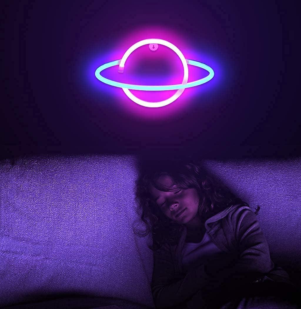 Lumoonosity Planet Neon Sign, USB Powered Planet Light Led Neon Signs with On/Off Switch, Planet Led Sign for Wall Decor, Aesthetic Hanging Saturn Neon Light, Planet Lights for Bedroom, Gaming Room