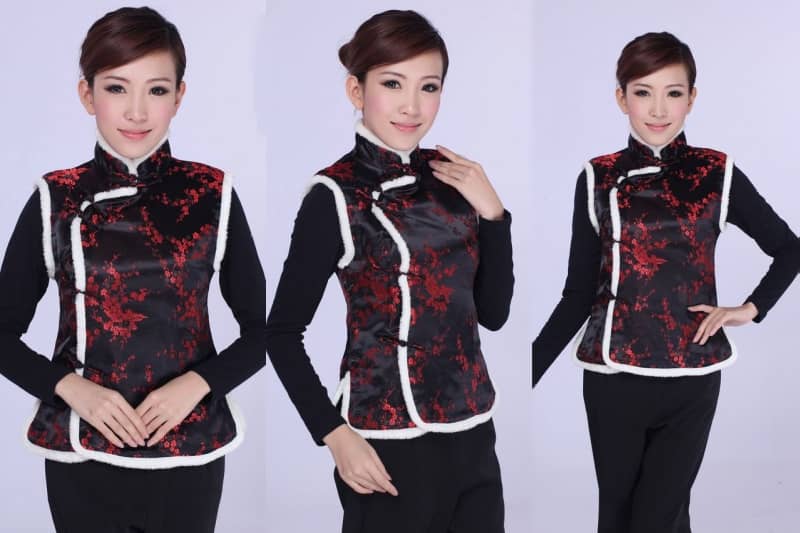 black Chinese Traditional Shanghai Story Plum Blossom Pattern Vest for Women