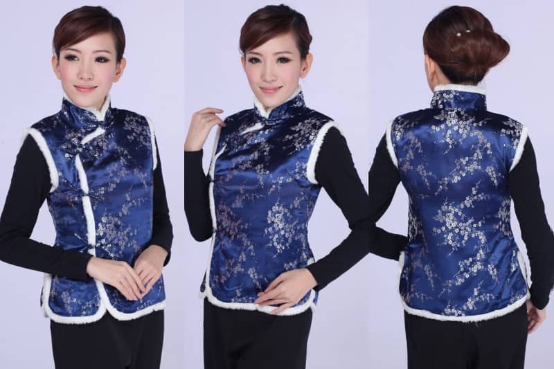 blue Chinese Traditional Shanghai Story Plum Blossom Pattern Vest for Women
