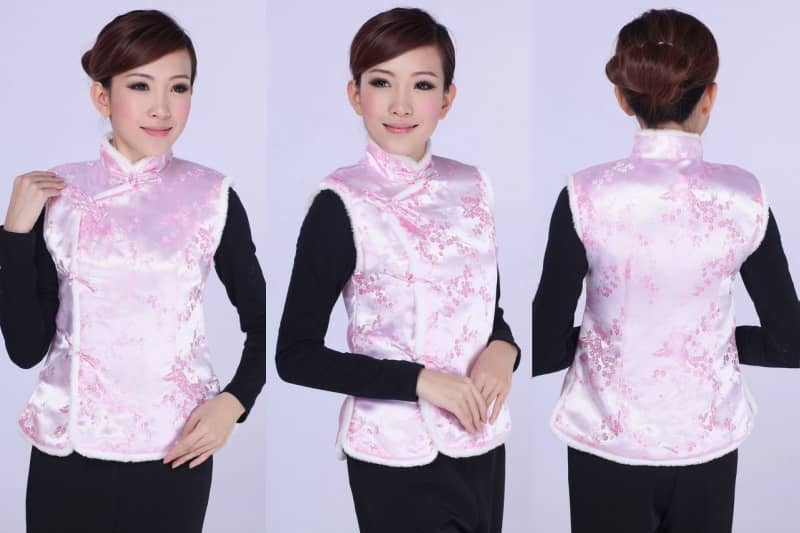 pink Chinese Traditional Shanghai Story Plum Blossom Pattern Vest for Women