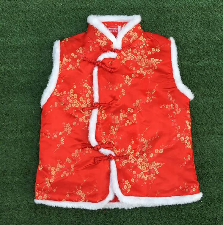 front of red Chinese Traditional Shanghai Story Plum Blossom Pattern Vest for Women