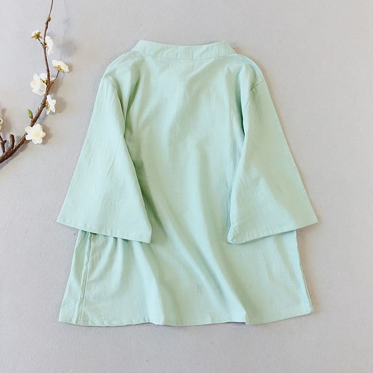 Green qipao blouse with short sleeves