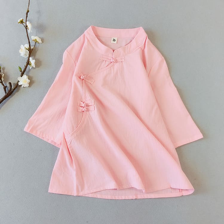 Pink qipao blouse with short sleeves