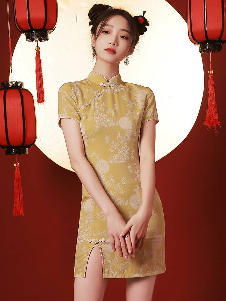 Yellow short qipao dress