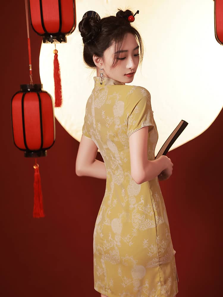 Yellow short qipao dress