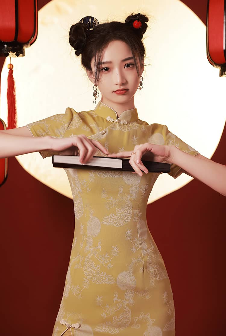 Yellow short qipao dress