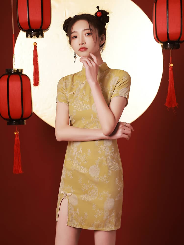 Yellow short qipao dress