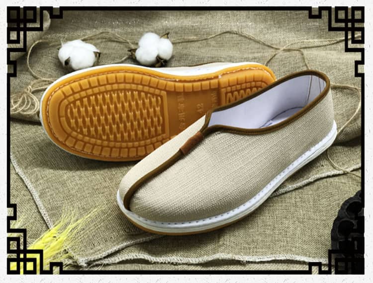 Beige cotton and linen shaolin monk shoes