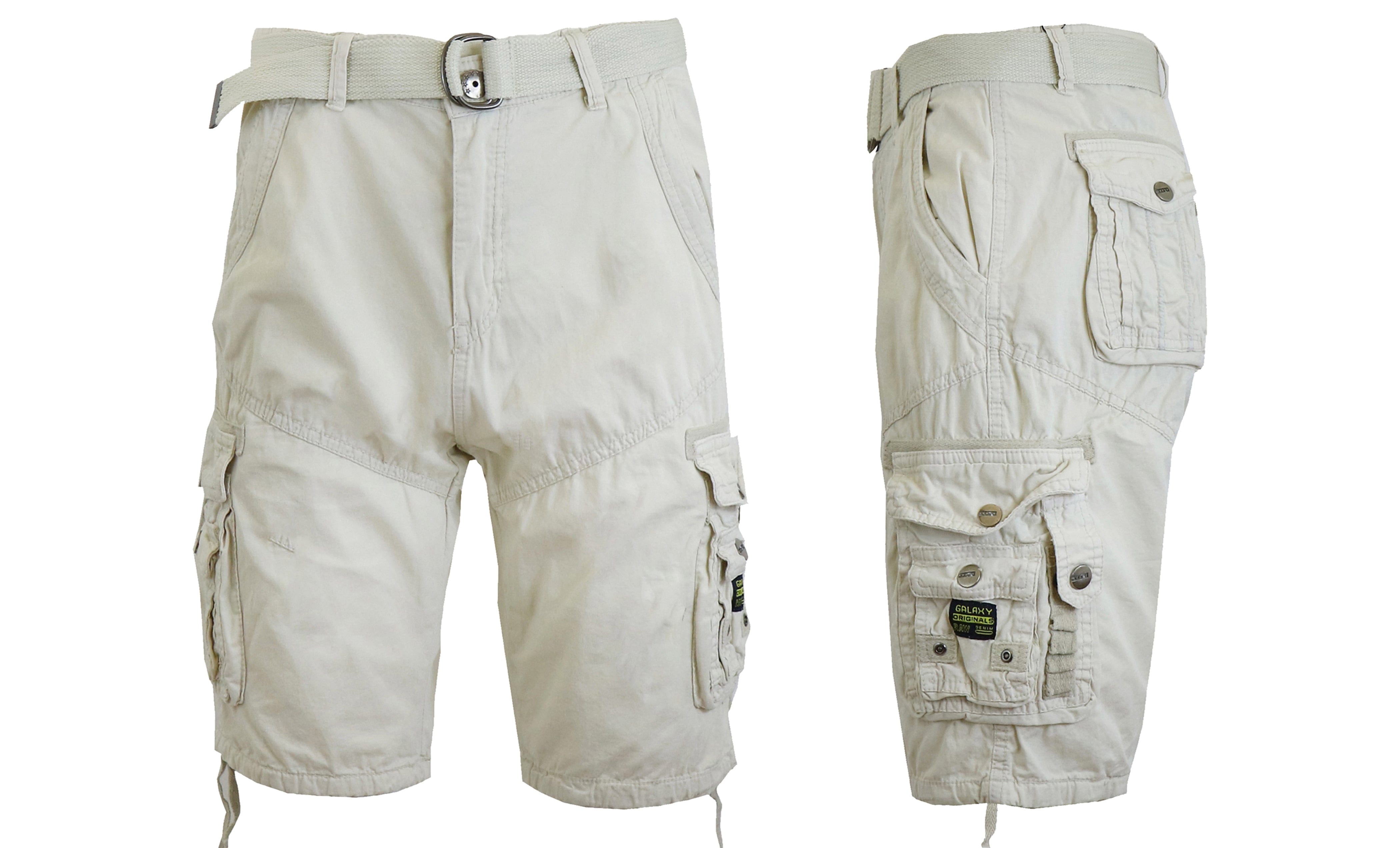 Mens Belted Cotton Vintage Cargo Shorts