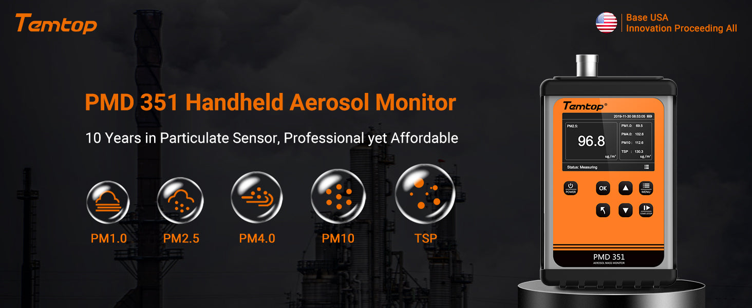 Temtop Aerosol Dust Monitor Handheld PM Sensor PM1.0, PM2.5, PM4.0, PM10,TSP PMD 351