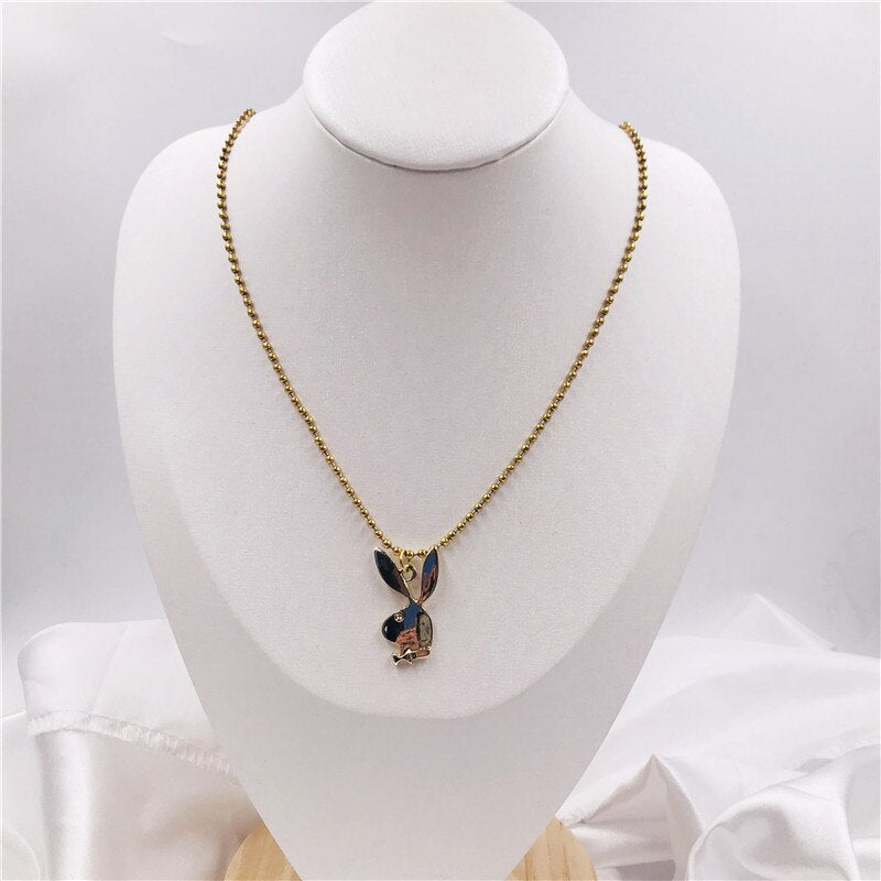 2020 new Women Fashion Cute Long Ear Bunny Pendant Necklaces Charm Playboy Necklace Party Jewelry Collier Femme